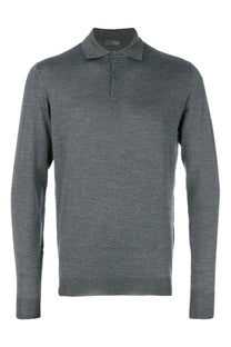 Drumohr men’s polo in lana merino grey charcoal gray knit with classic collar and buttoned placket