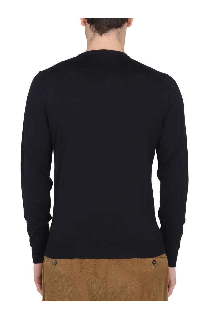 Black long-sleeved crew neck knit sweater made of wool jersey from Drumohr men’s multicolor collection