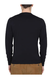 Black long-sleeved crew neck knit sweater made of wool jersey from Drumohr men’s multicolor collection