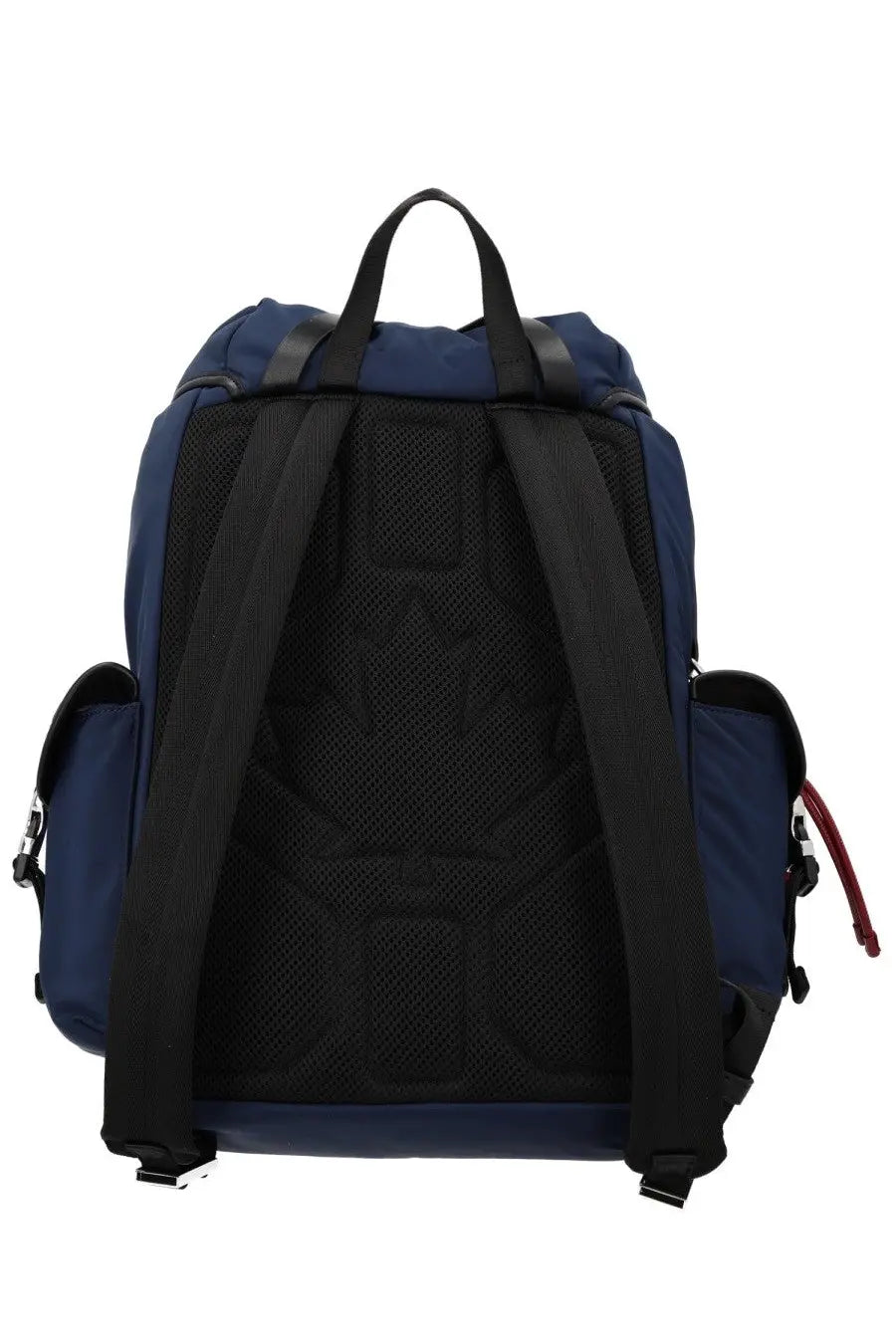 Dsquared2 men’s backpack heritage blue in navy with black mesh back panel and adjustable shoulder straps shown from back