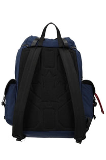 Dsquared2 men’s backpack heritage blue in navy with black mesh back panel and adjustable shoulder straps shown from back