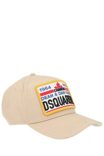 Beige dsquared2 men’s baseball hat with a red white and blue patch featuring a maple leaf emblem