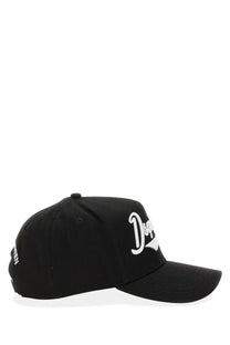 Black dsquared2 men’s baseball hat with white embroidered logo and adjustable strap in cotton material