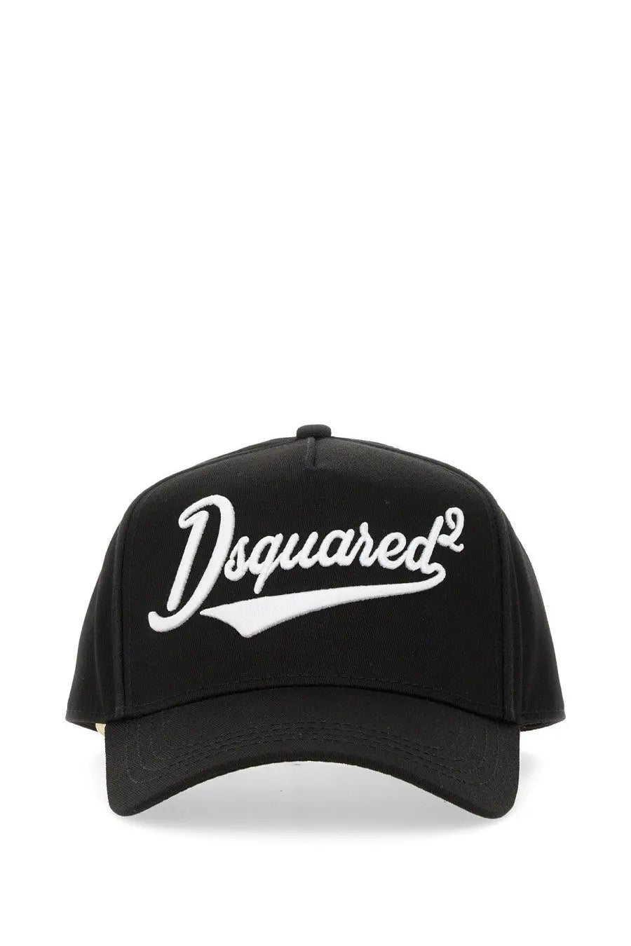 Black Dsquared2 men’s baseball cap featuring a white embroidered logo on the front for casual wear