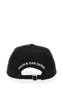 Black dsquared2 men’s baseball hat showing back with white embroidered dean and dan caten branding