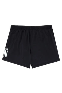 Dsquared2 men’s black athletic shorts with a white ed2 logo on the left leg perfect for sports and casual wear