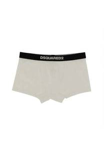 Dsquared2 men’s white boxer briefs with a black waistband featuring the brand logo in white lettering