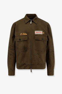 Dsquared2 men’s olive green cotton padded jacket with embroidered branding and patch details