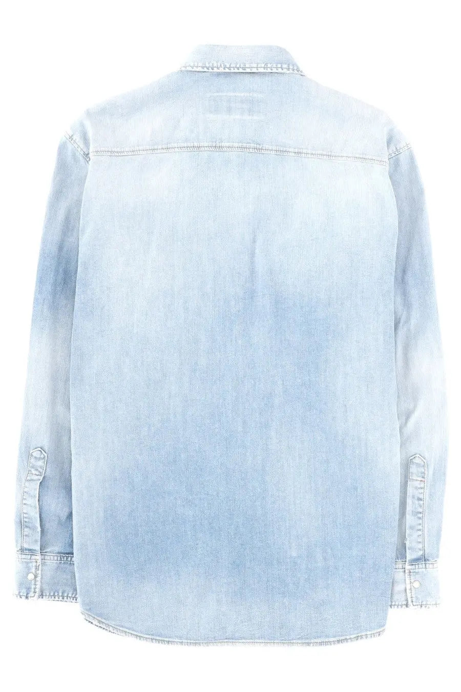 Dsquared2 men’s canadian vintage light-wash denim shirt with classic collar and buttoned cuffs in blue color