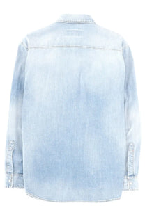Dsquared2 men’s canadian vintage light-wash denim shirt with classic collar and buttoned cuffs in blue color