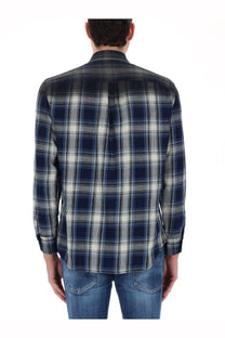 Dsquared2 men’s Canadian vintage long-sleeved plaid shirt in navy blue gray and white with a classic collar