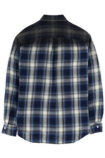Dsquared2 men’s canadian vintage shirt blue plaid long-sleeved button-up with classic collar in navy white and gray