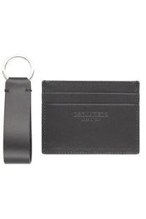 Dsquared2 men’s black leather card holder with silver key ring attachment in a card holder and keychain gift set