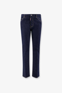 Dsquared2 men’s cool guy jeans blue dark indigo denim with white stitching and a small red waistband tag