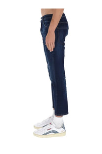 Dsquared2 men’s blue cotton denim jeans with straight-leg cut and classic five-pocket design