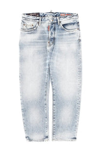 Dsquared2 men’s cotton denim jeans in blue with a light-wash faded distressed look and classic five-pocket design