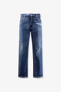 Dsquared2 men’s dark-wash cotton jeans blue with subtle distressing and a straight-leg cut