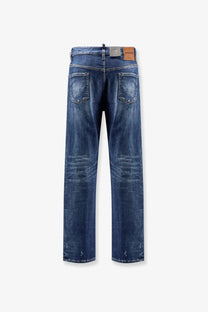 Dsquared2 men’s blue cotton jeans with a faded wash and subtle distressing details for casual wear
