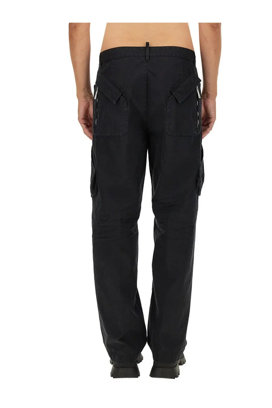 Dsquared2 men’s black cotton cargo pants with multiple pockets and a utilitarian design for casual wear