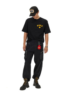 Black dsquared2 t shirt with yellow embroidered logo and maple leaf design made of cotton for men