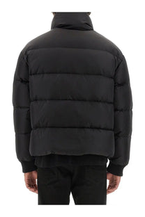 Dsquared2 men’s black down puffer jacket with horizontal quilted panels and ribbed cuffs