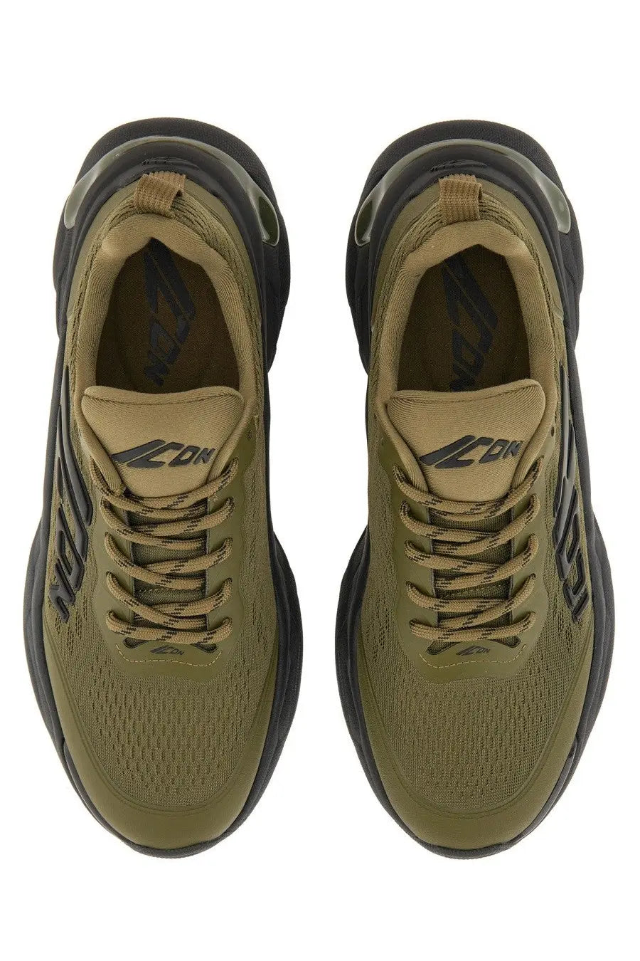 Dsquared2 men’s faster sneaker green in olive green and black with mesh upper bold side stripes and thick rubber soles