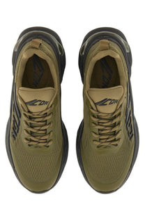 Dsquared2 men’s faster sneaker green in olive green and black with mesh upper bold side stripes and thick rubber soles