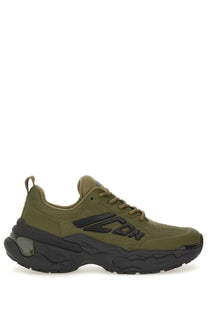Dsquared2 men’s faster sneaker in olive green and black with chunky sole mesh upper and bold icon branding on the side