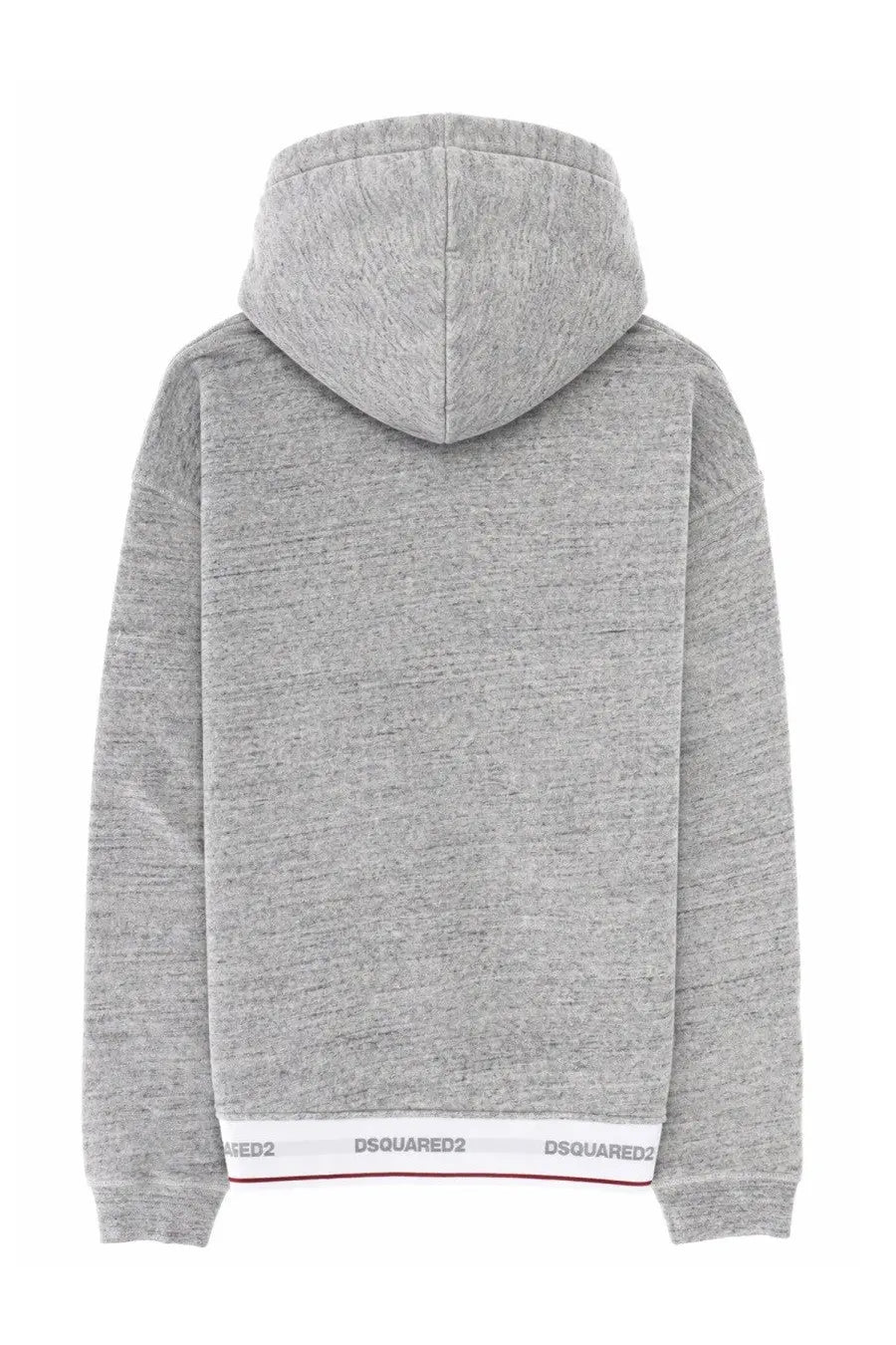Dsquared2 men’s felpa con grey hooded sweatshirt with white and red trim and logo cuffs in gray heathered fabric