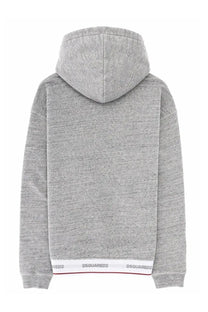 Dsquared2 men’s felpa con grey hooded sweatshirt with white and red trim and logo cuffs in gray heathered fabric