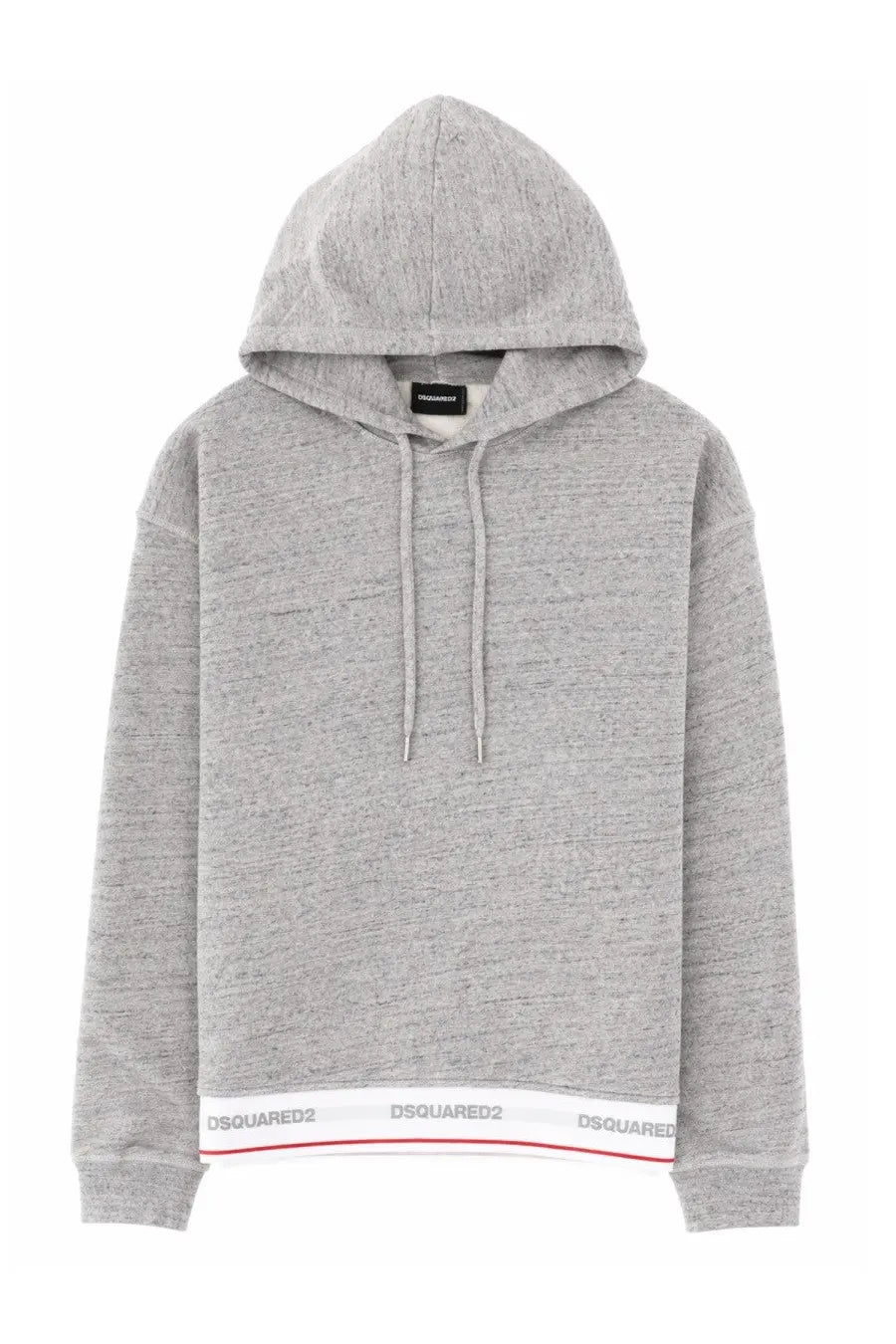 Dsquared2 men’s felpa con grey heathered hoodie with white and red trim at the hem in soft cotton blend