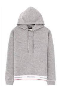 Dsquared2 men’s felpa con grey heathered hoodie with white and red trim at the hem in soft cotton blend