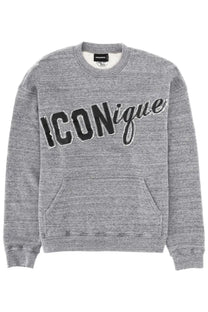 Dsquared2 men’s grey heathered sweatshirt with bold black iconique lettering across the chest
