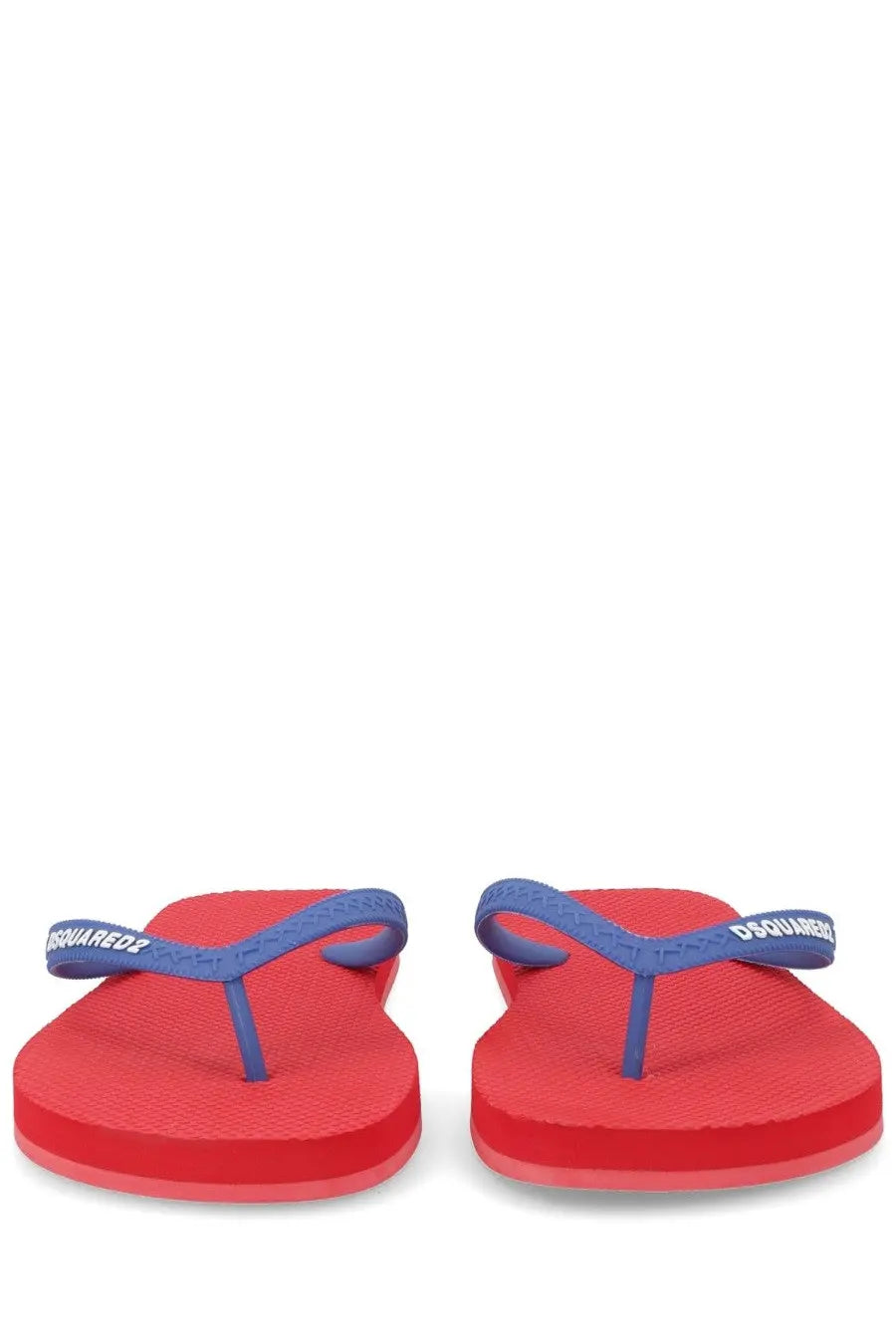 Dsquared2 men’s flip flop slipper in red and blue with textured sole and branded strap for casual wear