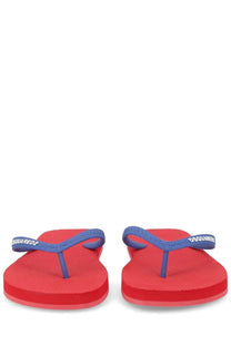 Dsquared2 men’s flip flop slipper in red and blue with textured sole and branded strap for casual wear