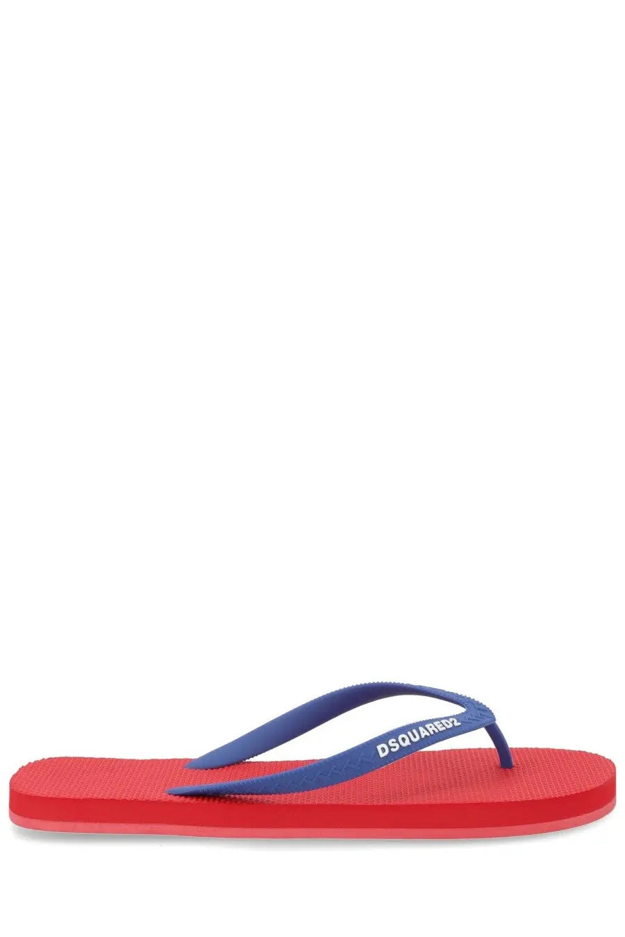 Dsquared2 men’s flip flop slipper in red and blue with textured sole for casual summer wear
