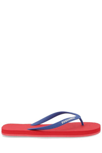 Dsquared2 men’s flip flop slipper in red and blue with textured sole for casual summer wear