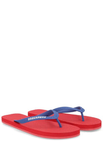 Dsquared2 men’s red and blue flip flop slippers with textured sole and logo branded strap