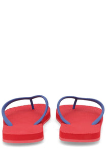 Dsquared2 men’s flip flop slipper in red and blue with textured rubber sole for casual wear