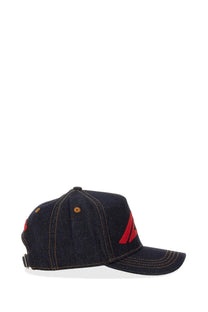 Dsquared2 men’s icon new generation baseball hat in dark blue denim with bold red logo and tan stitching