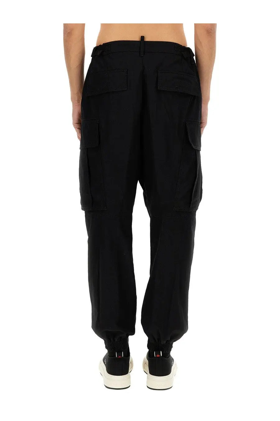 Dsquared2 men’s icon new generation black cargo pants with multiple pockets and drawstring waistband for casual wear