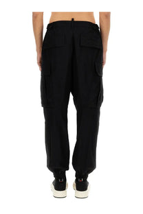 Dsquared2 men’s icon new generation black cargo pants with multiple pockets and drawstring waistband for casual wear