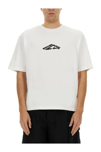Dsquared2 men’s icon new generation loose fit white short-sleeved crew neck t-shirt with black diagonal logo on chest