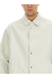 Dsquared2 men’s icon new generation cream-colored button-up overshirt with crisp collar and silver-toned buttons