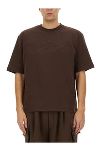 Dsquared2 men’s brown short-sleeved t-shirt with tonal mountain silhouette graphic on chest