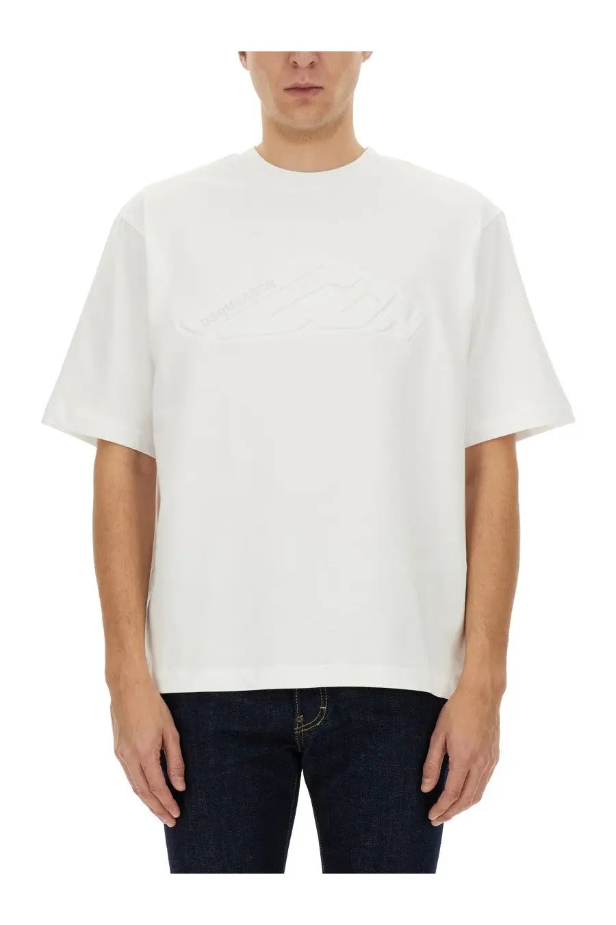 Dsquared2 men’s icon new generation white oversized cotton t-shirt with subtle embossed logo on the chest