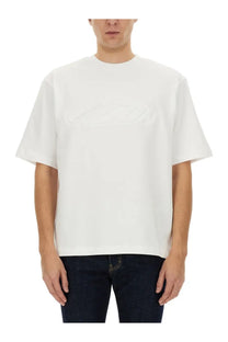 Dsquared2 men’s icon new generation white oversized cotton t-shirt with subtle embossed logo on the chest