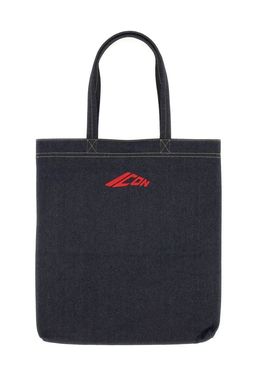 Dsquared2 men’s black denim tote bag featuring a red embroidered icon logo for stylish everyday use