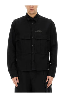 Dsquared2 men’s black ripstop button-up shirt with two front pockets and subtle embroidered logo on left chest