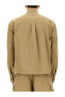 Dsquared2 men’s icon ripstop shirt brown beige long-sleeved button-up with structured back and subtle pleats shown from back side